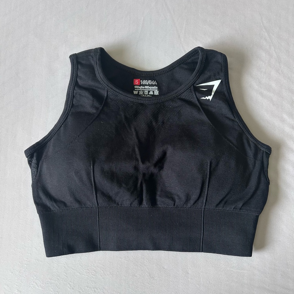 Gymshark Black High-Neck Mesh Back Sports Bra Sz S